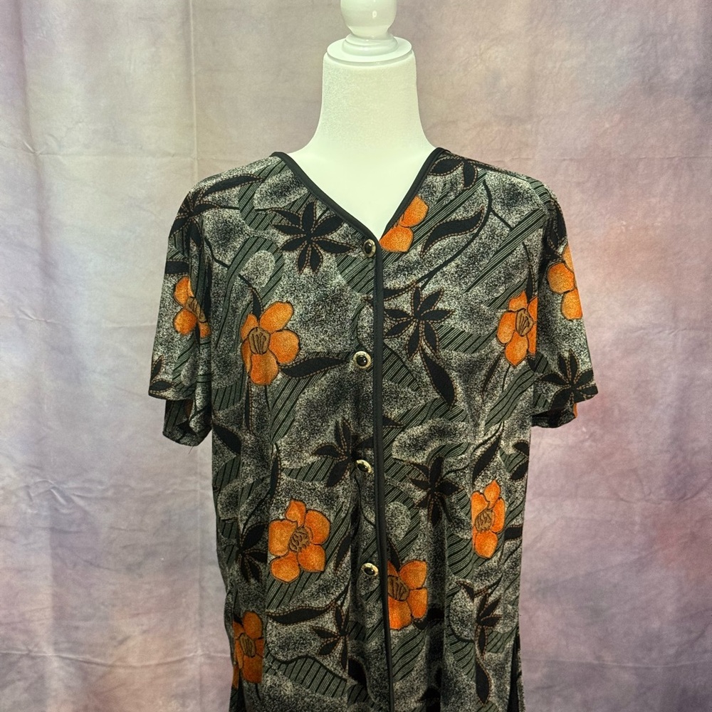 Vintage Maine USA Floral Button-Front Blouse - XX-Large